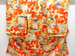 アンティーク　紋錦紗蝶に花模様着物